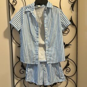 Blue and white striped girl summer set